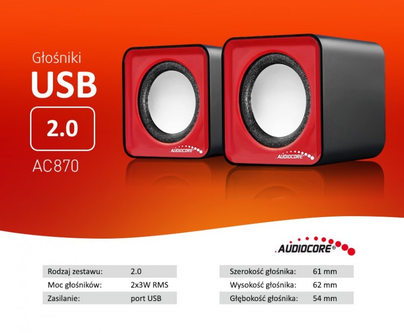 AC870 R 43397 Počítačové reproduktory 6W USB Red&Black