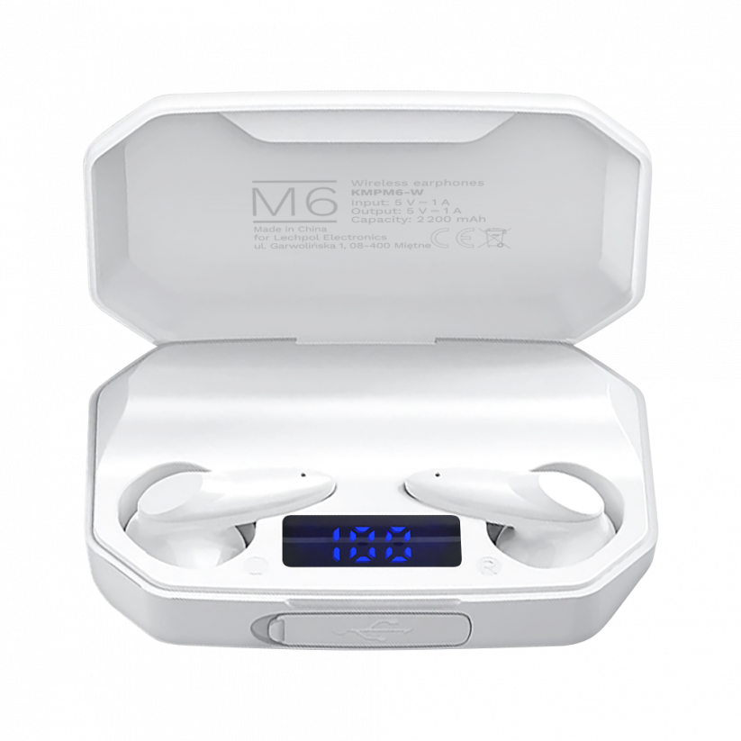 Bluetooth slúchadlá do uší s powerbankou Kruger&Matz M6 - biele