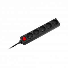 Predlžovací kábel Rebel čierny 5 zásuviek s vypínačom, kábel 5 m (1,5 mm)